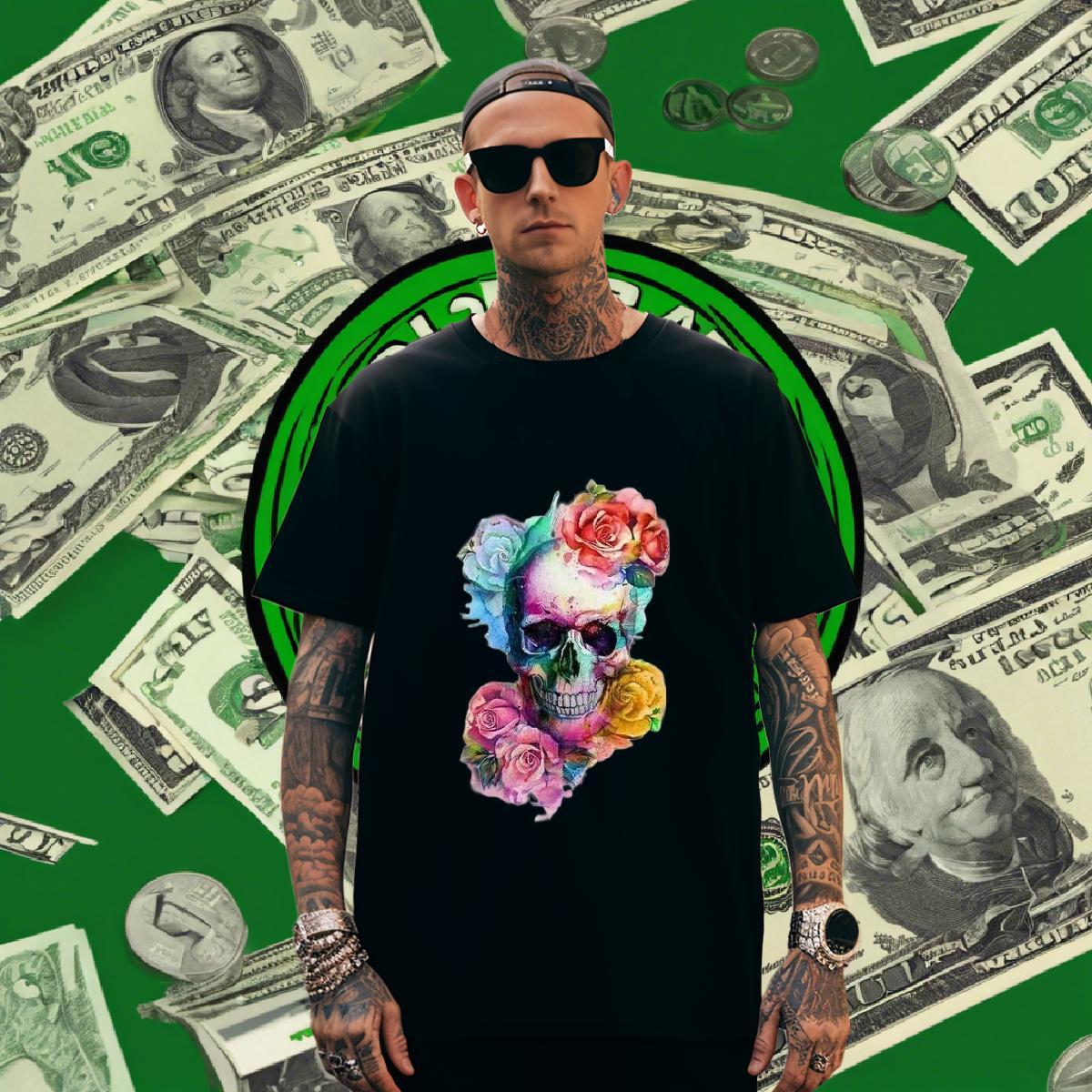 Brand T Shirts Men 230g 100% Cotton skull High Street Hip Hop Custom Anime Breathable Short Sleeve Men Tees Casual New Polos