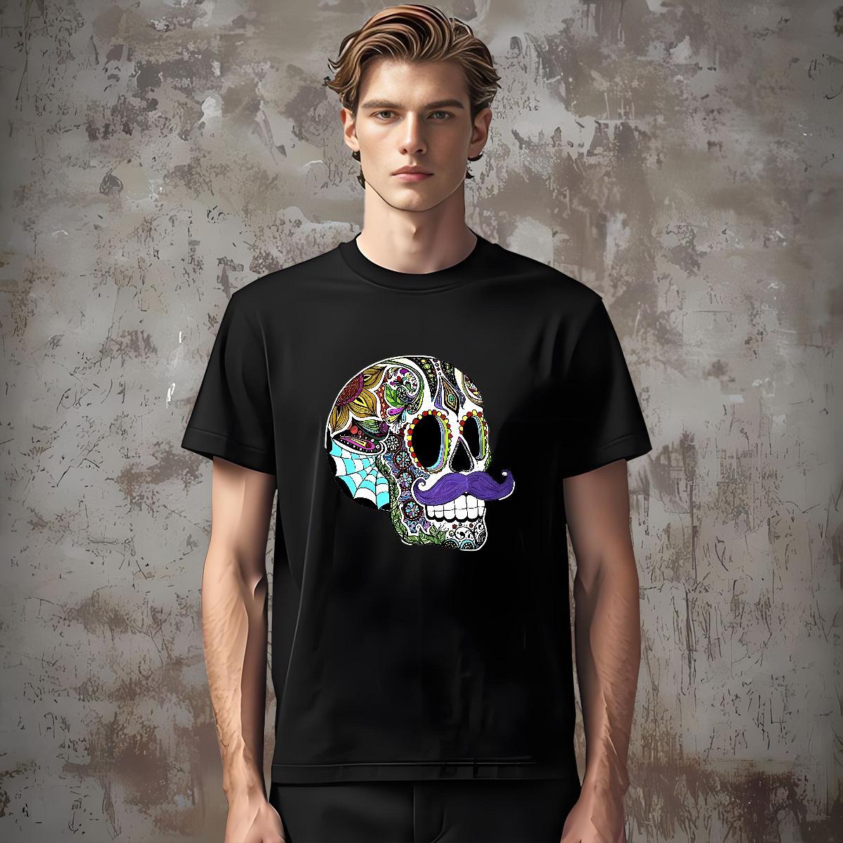 TOP Quality Men T Shirts 230g Cotton skull Anime Printing Street Black White Breathable Short Sleeve Men Tees 2024 DIY Clothings