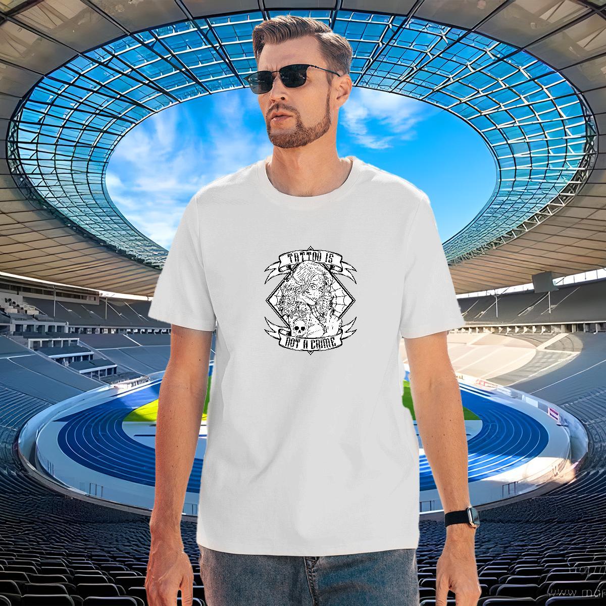Brand T-Shirts for Men 230g Pure Cotton skull High Street Hip Hop Customized Print O-Neck Short Sleeve Men Tees New Top Tees