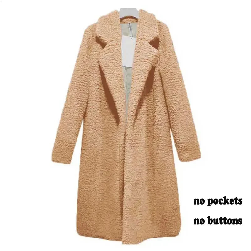 Autumn and Winter Long Teddy Coat Womens Artificial Fur Thick Warm Jacket Plush Fluffy 240824