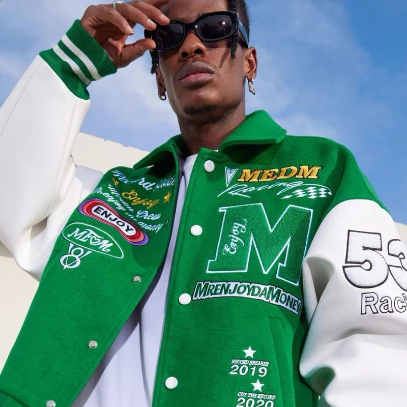 American retro street towel embroidered baseball uniform loose jacket Y2K jacket men and women couples autumn and winter jacket 240824