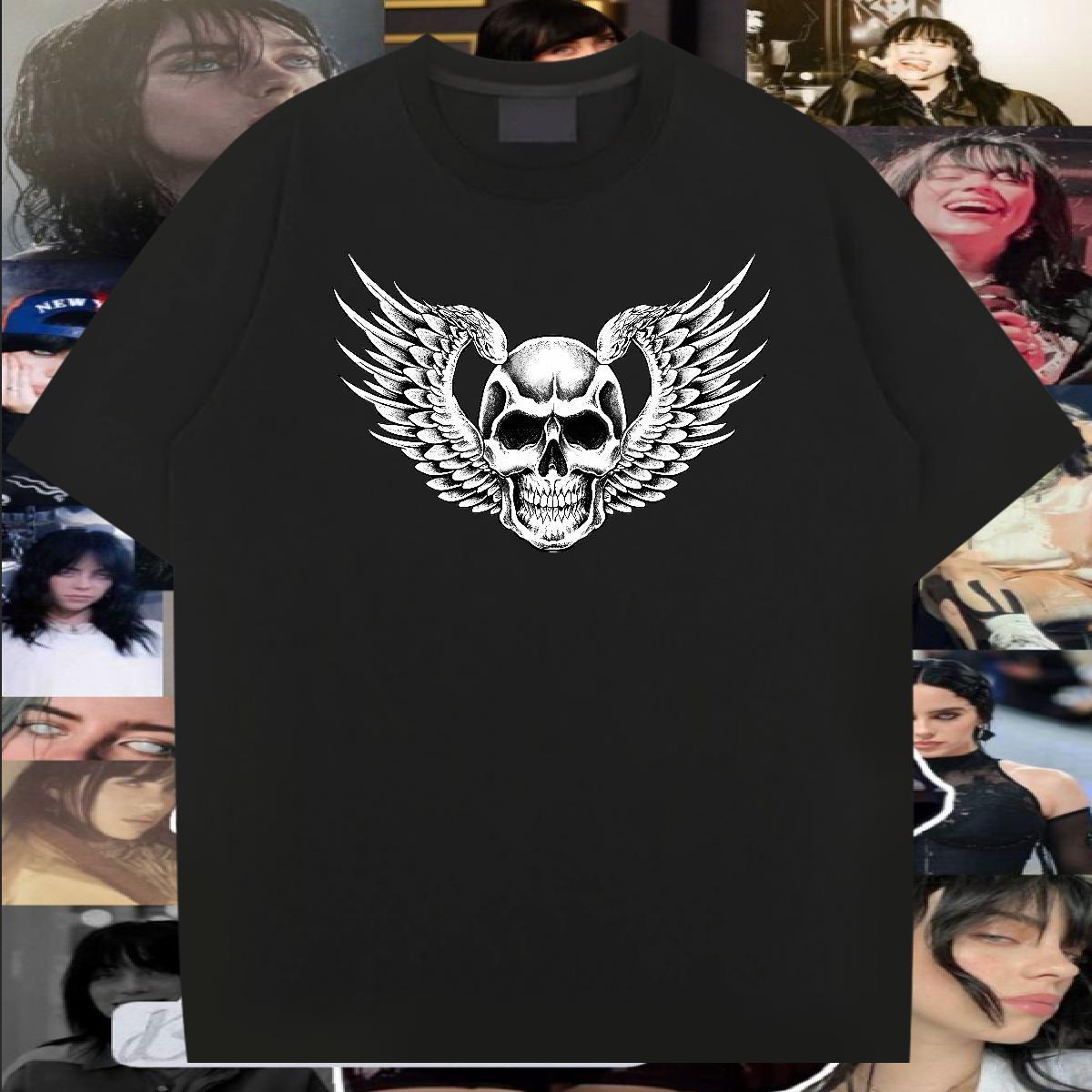 Popular Men T Shirts 230g Cotton skull Hip Hop Custom Printed Round Neck Short Sleeve Men Tshirts DIY Customized Tops