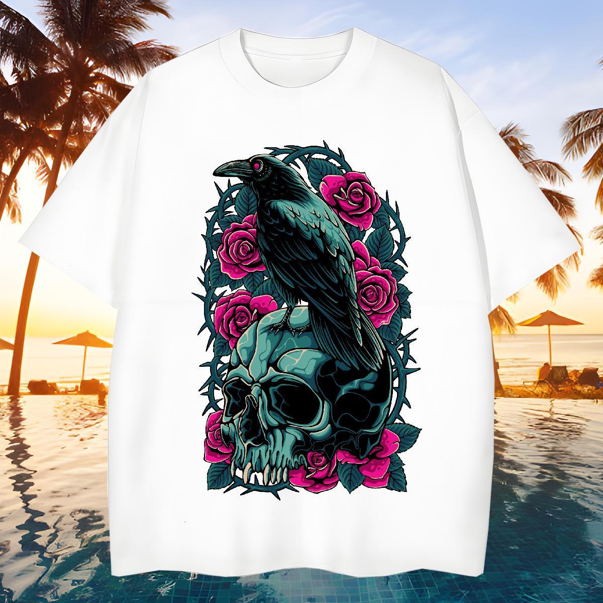 Loose Man T Shirts 100% Cotton 230g skull Anime Printing Street Oversized Breathable Short Sleeve Men Tops Tees Wholesale Tshirts