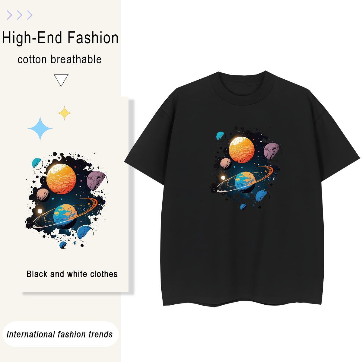 Designer Nice Lady T shirt 230g Pure Cotton planet Outdoor T-Shirts Round Neck Short Sleeve Black White Tees Shirts