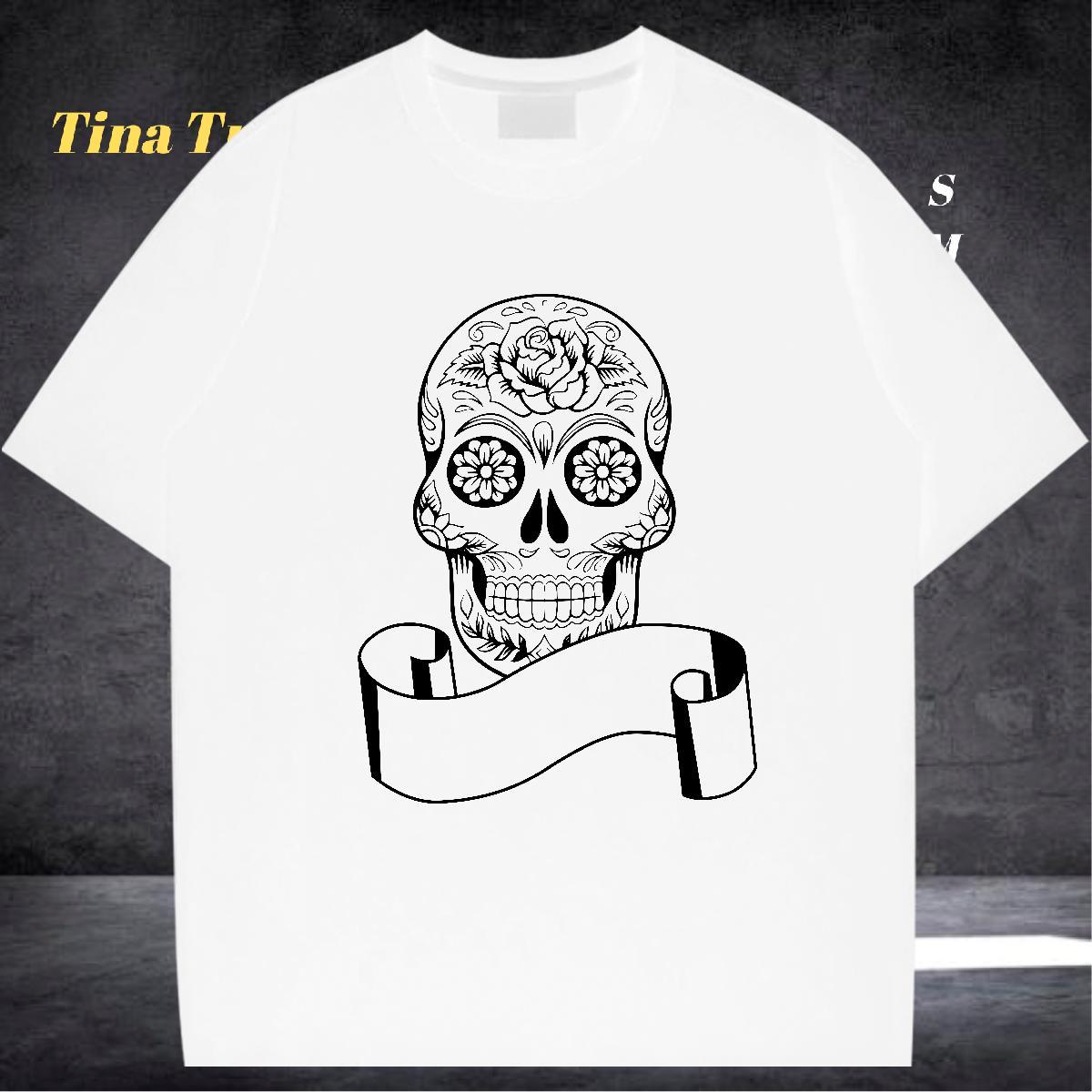 Wholesale Mens T Shirts 230g 100% Cotton skull Casual Beach Oversized 4XL Round Neck Short Sleeve Men Tops Tees Designer Polos