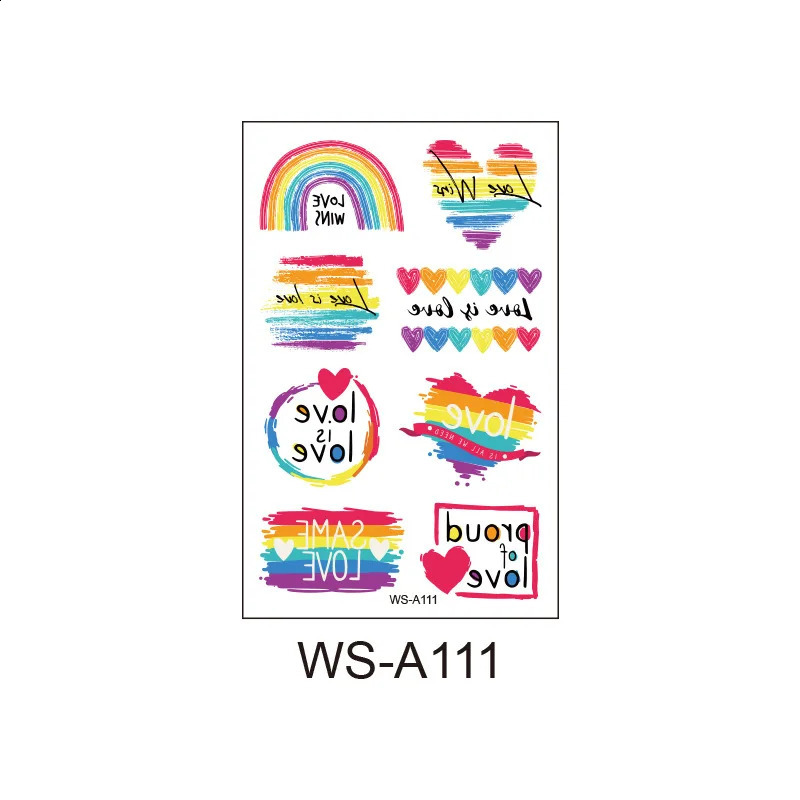 LGBT Rainbow Temporary Tattoo Color Stickers Waterproof Art Disposable Body Arm Tattoo 240823