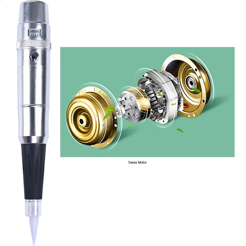 anent Makeup Machine Rotating Tattoo Machine Pen Half PMU Pen Eyebrow and Lip Perforation Gun Tattoo Bead Supplies Kit 240823