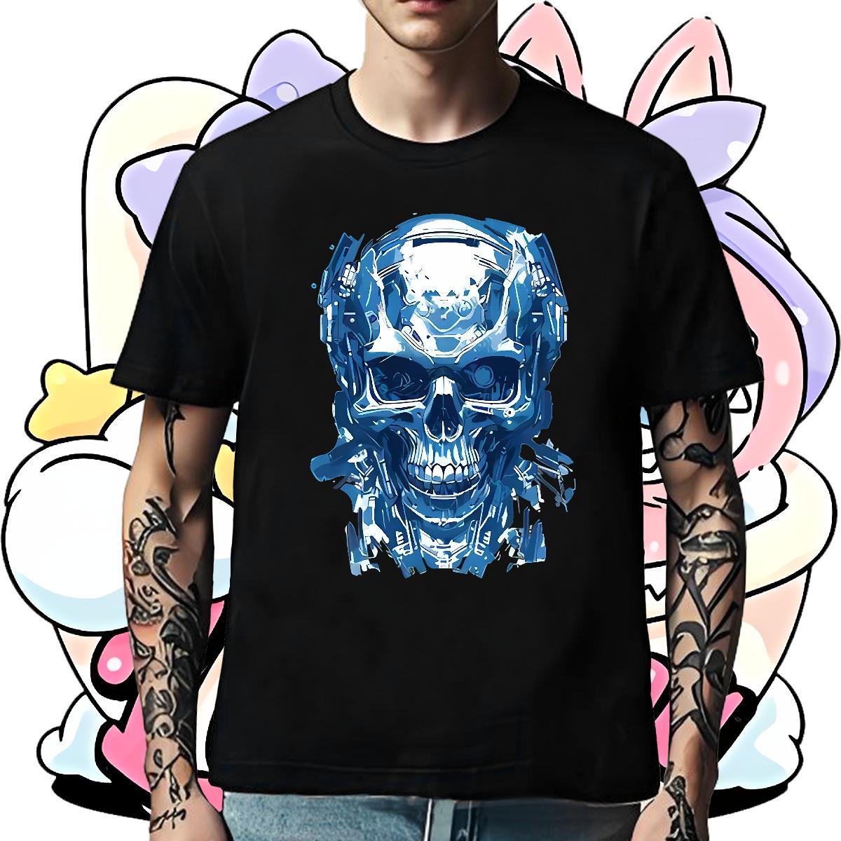 Loose Fit T-Shirts for Men 230g Cotton skull Daily Wear Custom Cartoon Breathable Crew Neck Mens Tshirts Wholesale Tops Tees