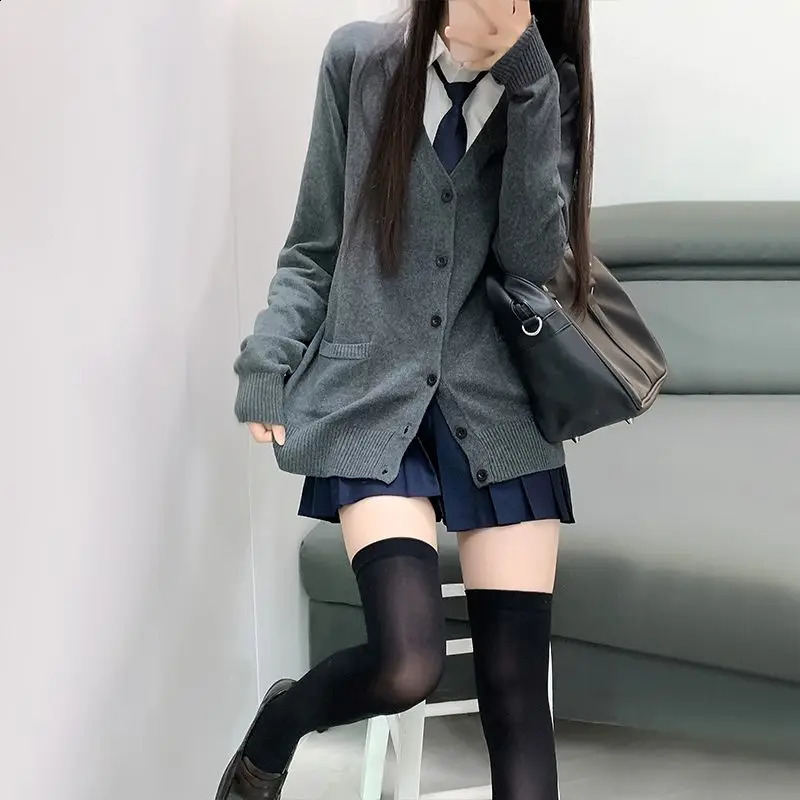 Preppy Sweater Cardigans Women Autumn Winter Cute Schools Japanese V-neck Knitwear Jacket Chic Teens Harajuku Street wear 240824