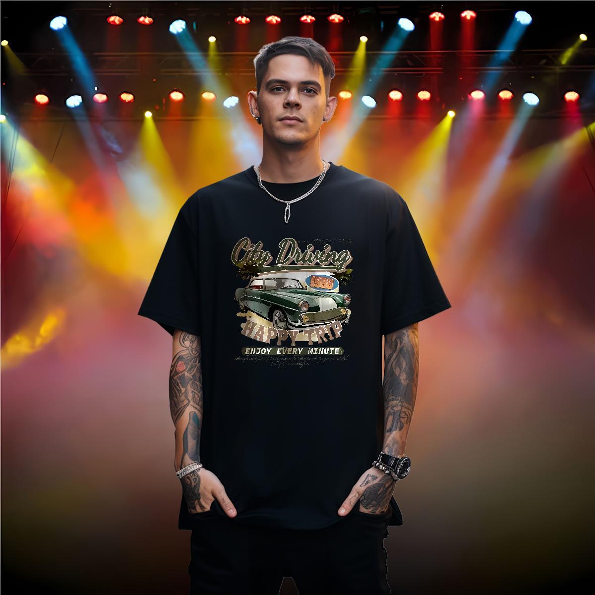 2024 DIY Tshirts happy trip Hip Hop 230g Pure Cotton Clothes Crew Neck High Quality Man T Shirts DIY Printed