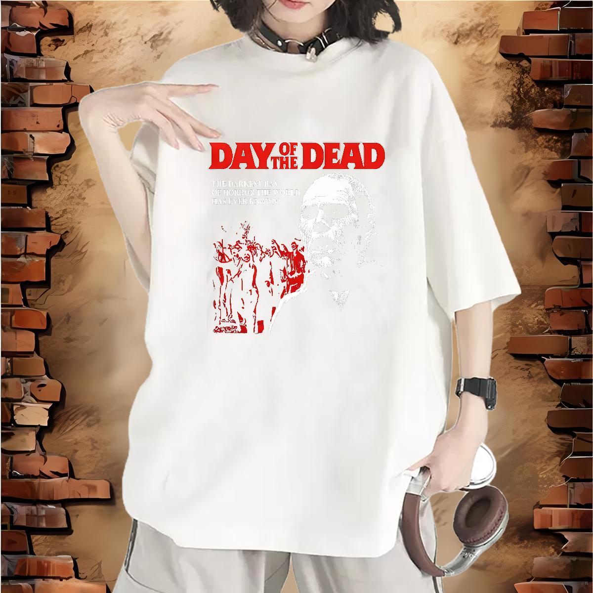 Loose Lady T shirt 100% Cotton 230g scary Daily Wear T-Shirts for Women Breathable Short Sleeve Graphic Tees Shirts