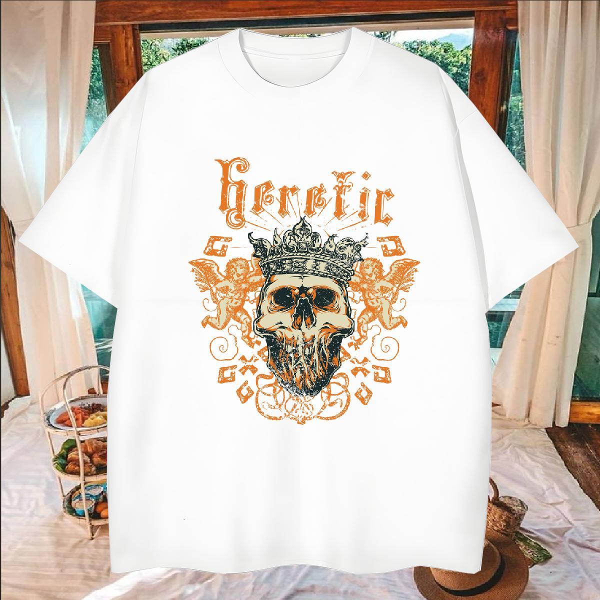 Brand T Shirt For Man 230g Pure Cotton skull Beach Anime Crew Neck Breathable Men Clothes T-Shirt Fashion Designer Polos