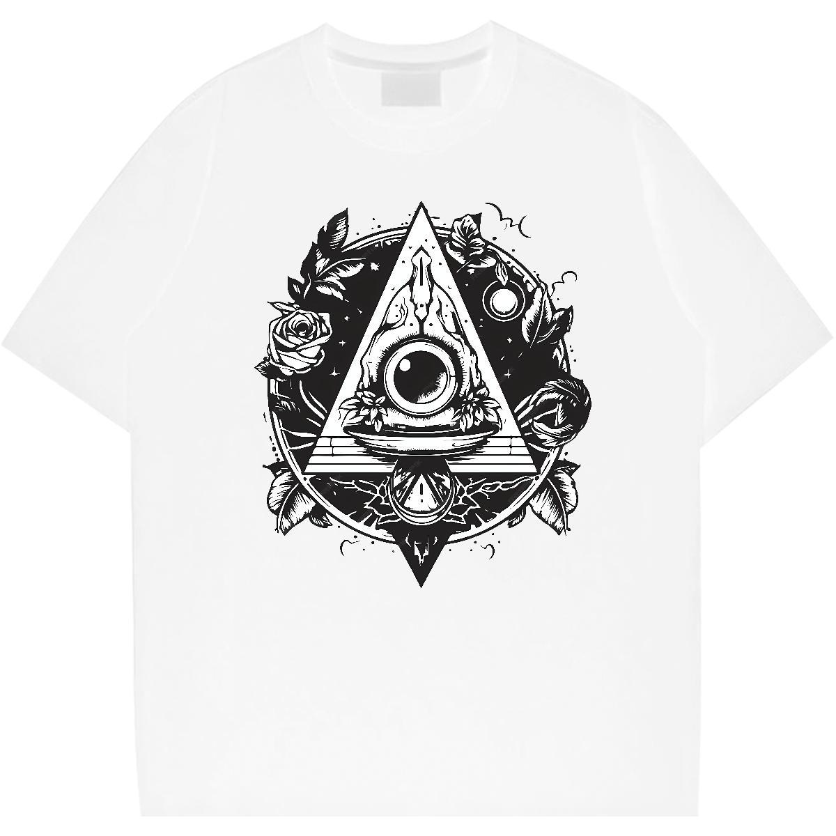 Popular T Shirts Men 230g Pure Cotton eye of the devil Hip Hop Street Anime Print Breathable Men Tees Fashion Polos