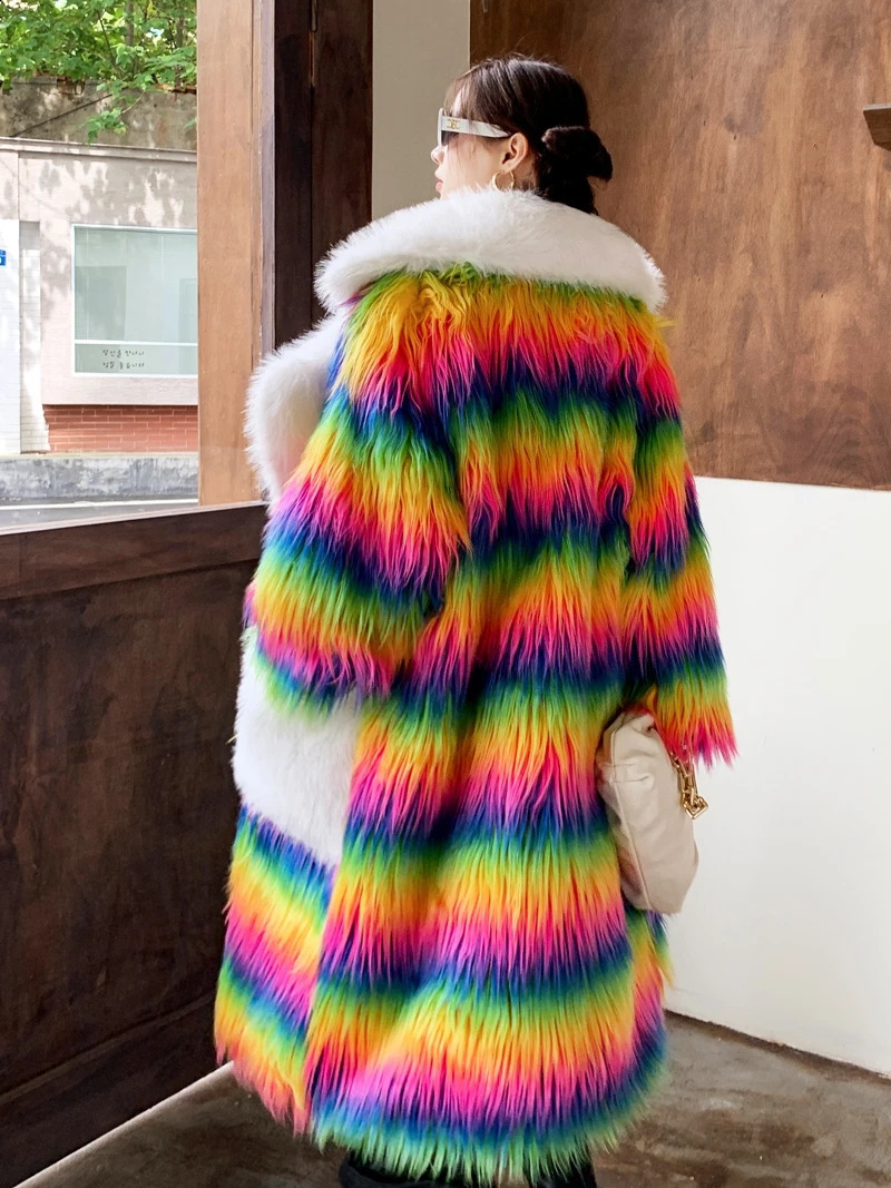 Original n Womens Fashion Iris Artificial Fur Coat Collar Long Jacket Fury Winter Promotion 240824