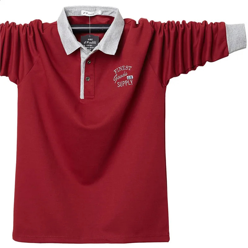 Fashion Autumn Plus Size M-6XL Mens Business Casual Cotton Polo Shirt Solid Embroidered Long Sleeve Mens Polo Shirt 240824