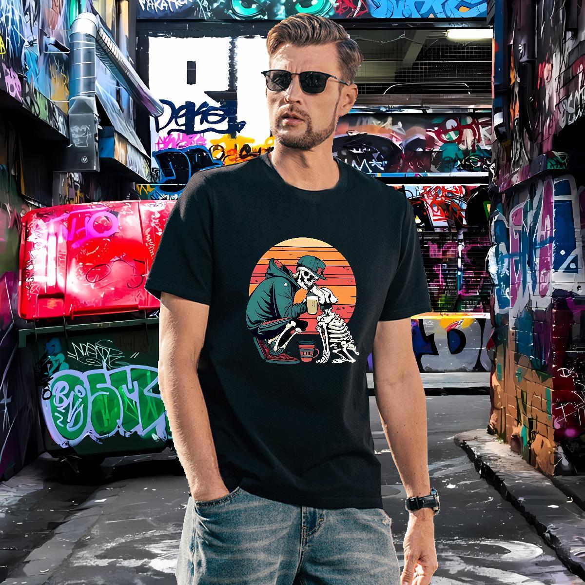 Loose Fit Mens T Shirts 230g Cotton skull Casual Daily Wear Custom Printing Breathable Crew Neck Couples T Shirts Fashion Casual Tops Tees