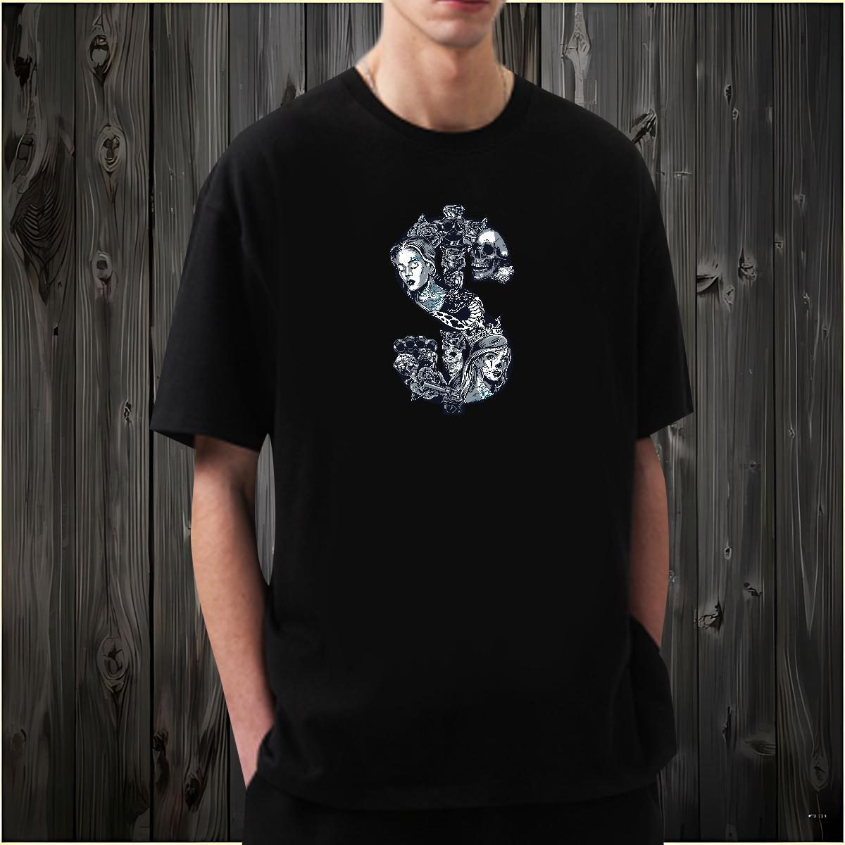 Loose T shirt 230g Pure Cotton skull Daily Wear Graphic Short Sleeve Soft Men Tops Tees Brand Clothes