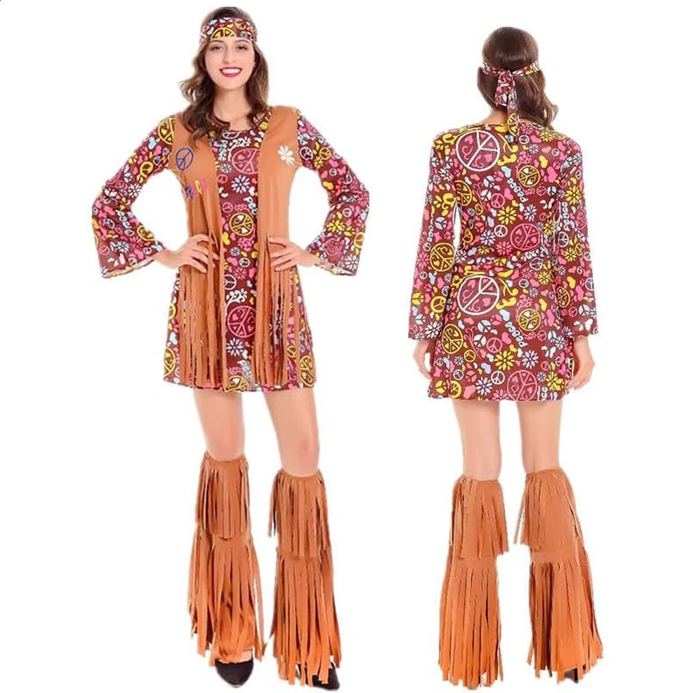70s 60s hippie costume set 70s costume women disco dress role-playing set Halloween accessories 240824 - view 3