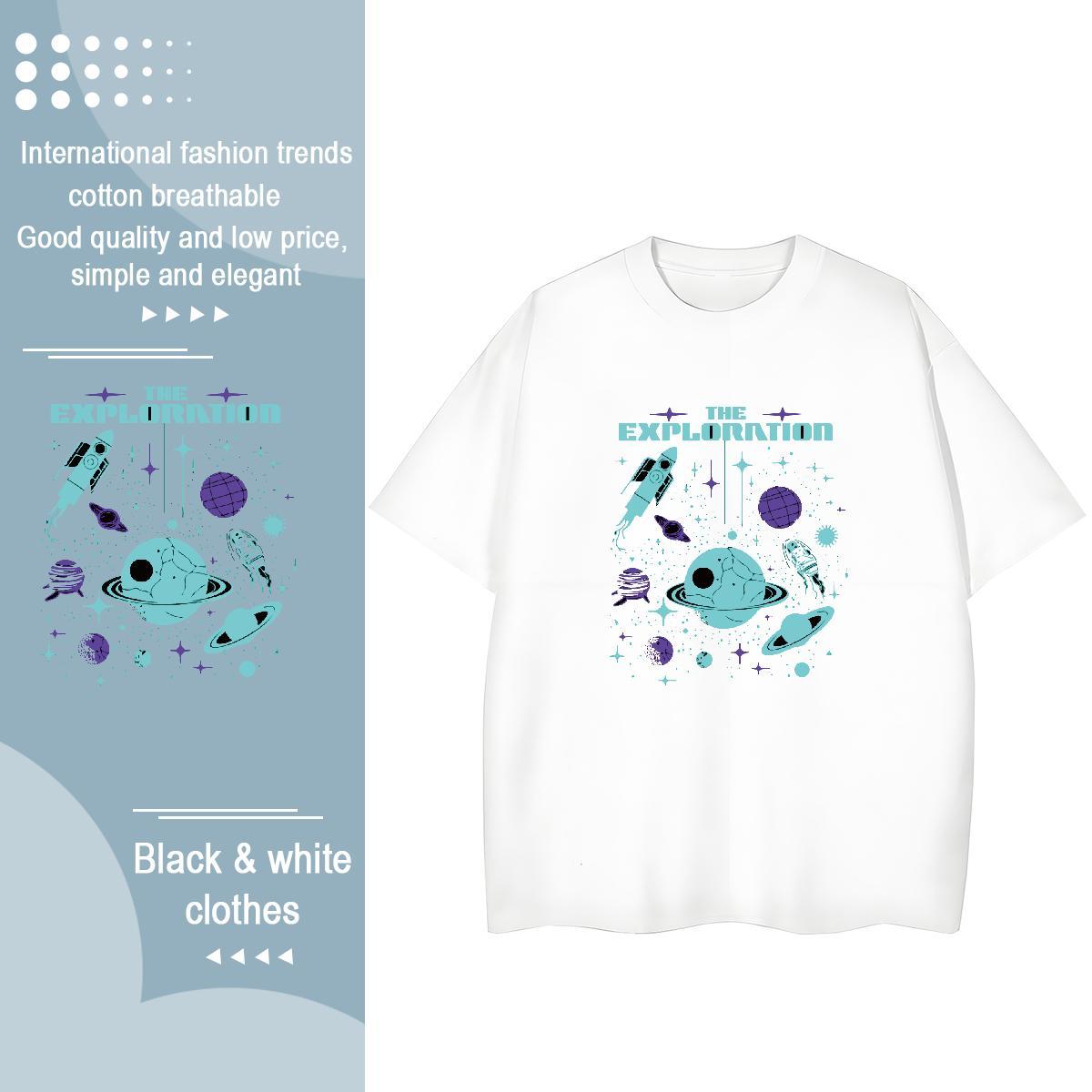 Loose fit Couples T Shirts 100% Cotton 230g planet Daily Wear T-Shirts Short sleeve Soft Plus Size Custom Tops Tees