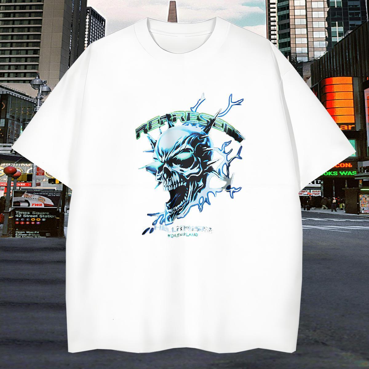 Free Shipping T-Shirts 100% Cotton 230g skull Beach Customized Print Round Neck Short Sleeve Tshirt for Man Woman Fashion Casual Clothings