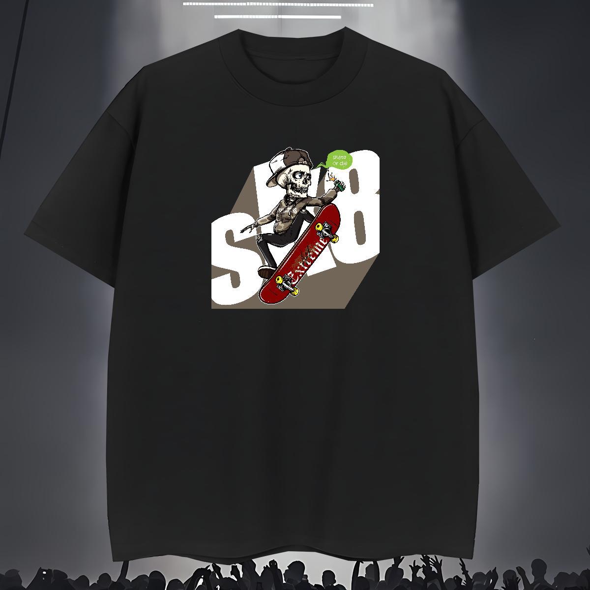 Wholesale Man T Shirts 230g 100% Cotton skull Home Outdoor Cartoon Print O-Neck Short Sleeve Tshirts Classic Casual Top Tees