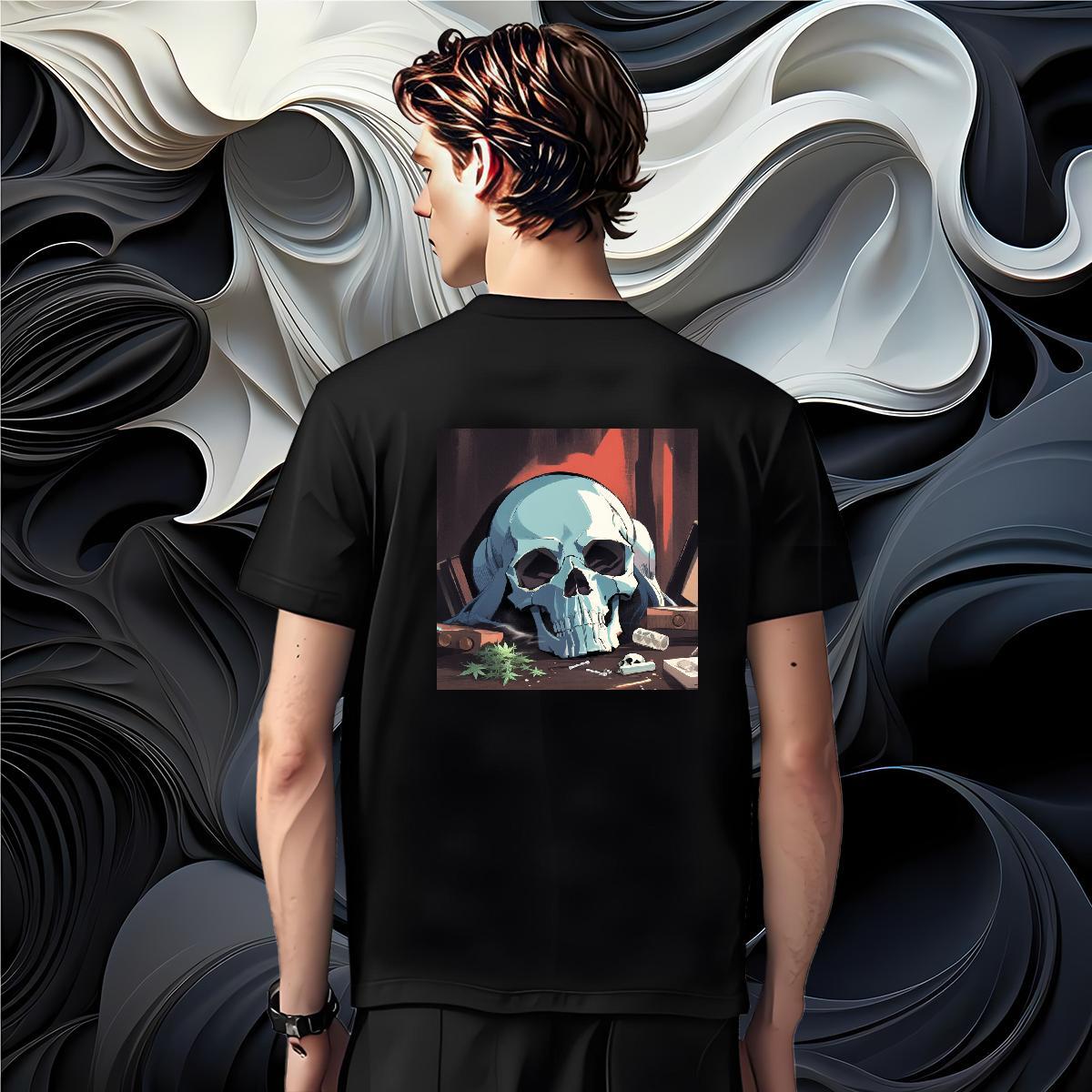 Wholesale Man T Shirts 230g Cotton skull Street Casual Floral Print Breathable Short Sleeve Tshirts Custom Top Tees