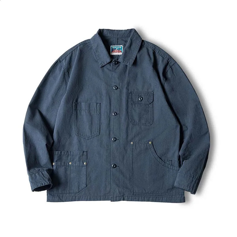 Maden Men Vintage Navy Coats Loose Comfort Jacket Hombre Do Old Top Clothes Asymmetric Pockets Plus Size 2XL Man Casual 240824
