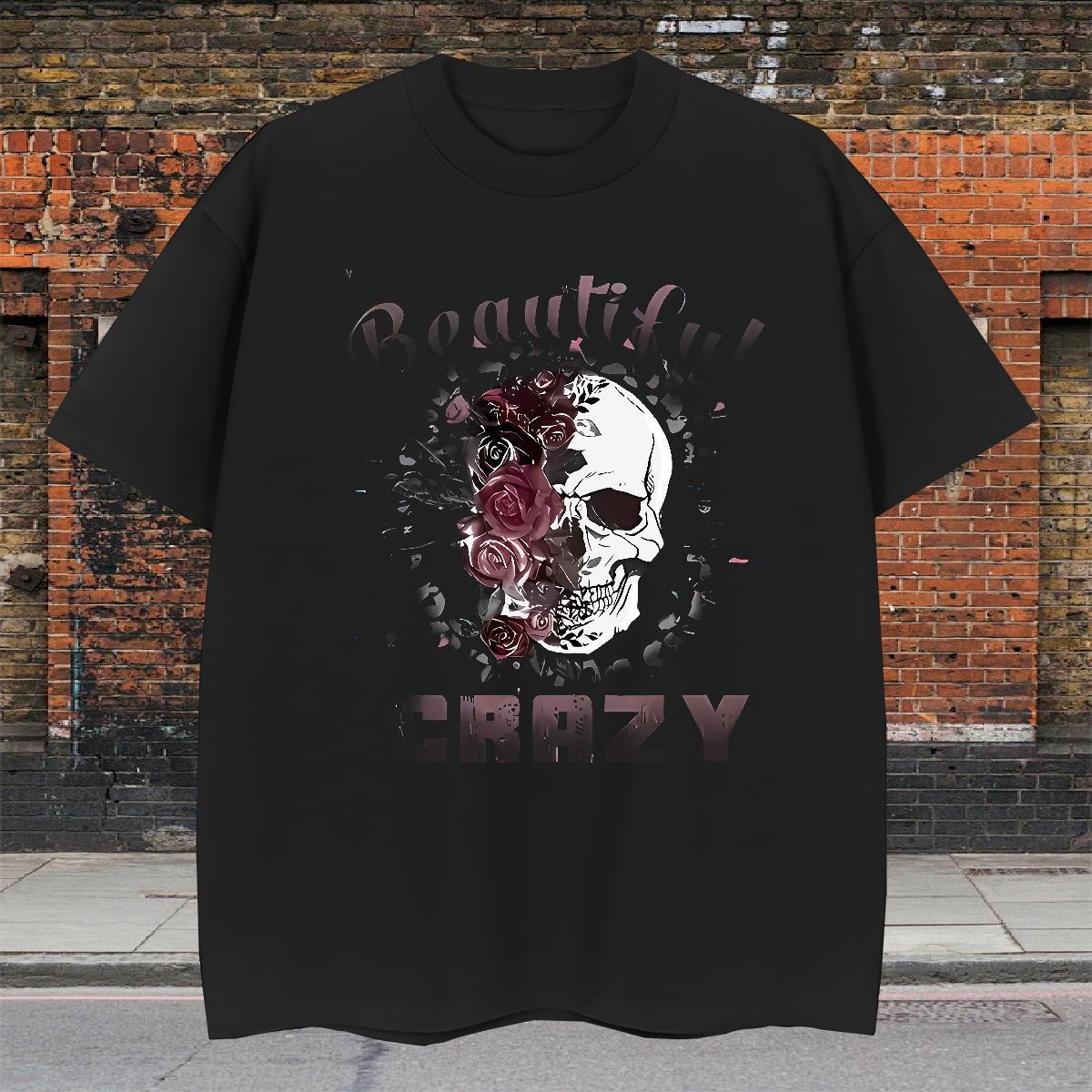 Soft T-Shirts for Men 230g Pure Cotton skull Daily Outfit Custom Anime Round Neck Short Sleeve Men Tees Wholesale Clothings