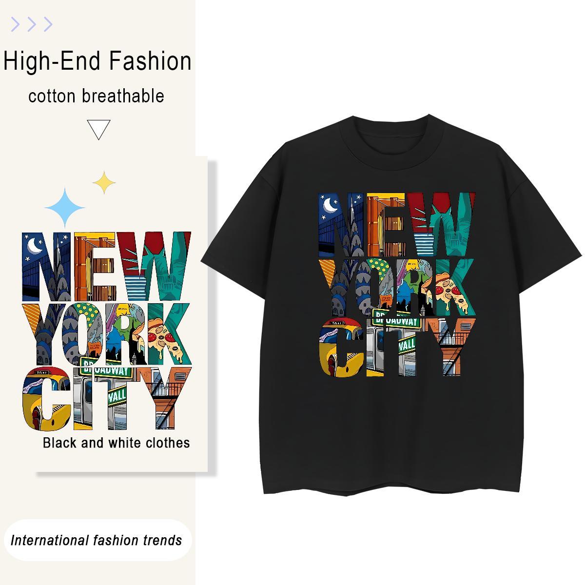 Loose Tshirt for Man Woman 230g Cotton New York Daily Outfit T-Shirts for Women Breathable Soft Plus Size Cartoon Top Tees