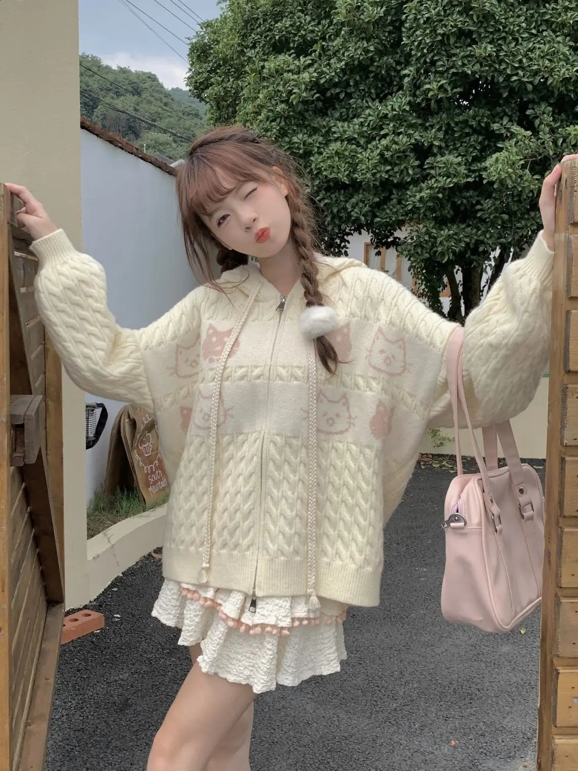 Japanese Anime Cats Kawaii Sweaters Oversized Cardigan Youth Women Students Knitwear Autumn Winter Jackets Coats Korean Trendy 240824