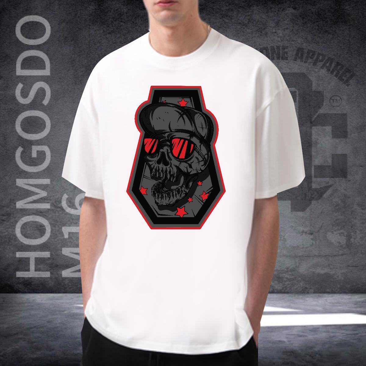 Free Shipping T-Shirts for Men 230g 100% Cotton skull Street Wear Customized Print Breathable Short Sleeve Men Tshirts Classic Casual Tops