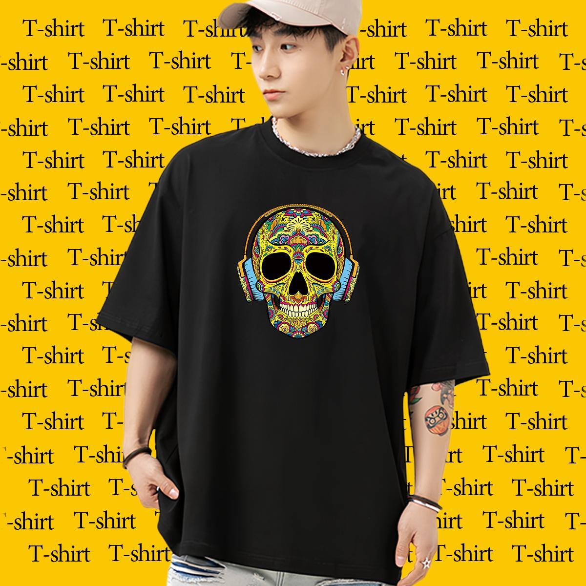 Wholesale T-Shirts 100% Cotton 230g skull Beach Black White Breathable Crew Neck Mens Tshirts Free Shipping Tees