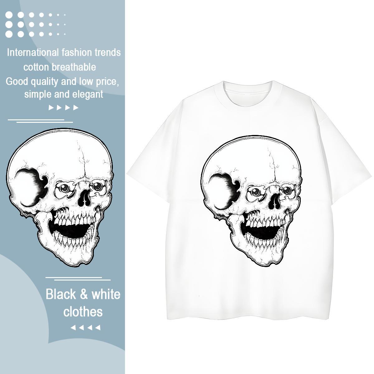 Loose Fit Man T Shirts 230g Pure Cotton monster Spring Summer DIY Printed Crew Neck Breathable Men Tees 2024 DIY Tops Shirt