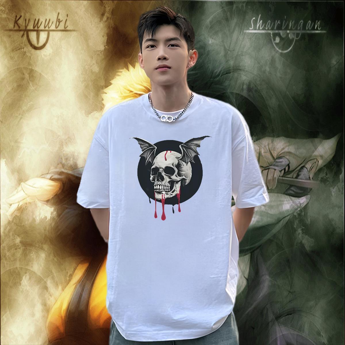 Free Shipping Mens T Shirts 230g Cotton skull Daily Wear Cartoon Print Breathable Tshirt for Man Woman Casual New Clothings