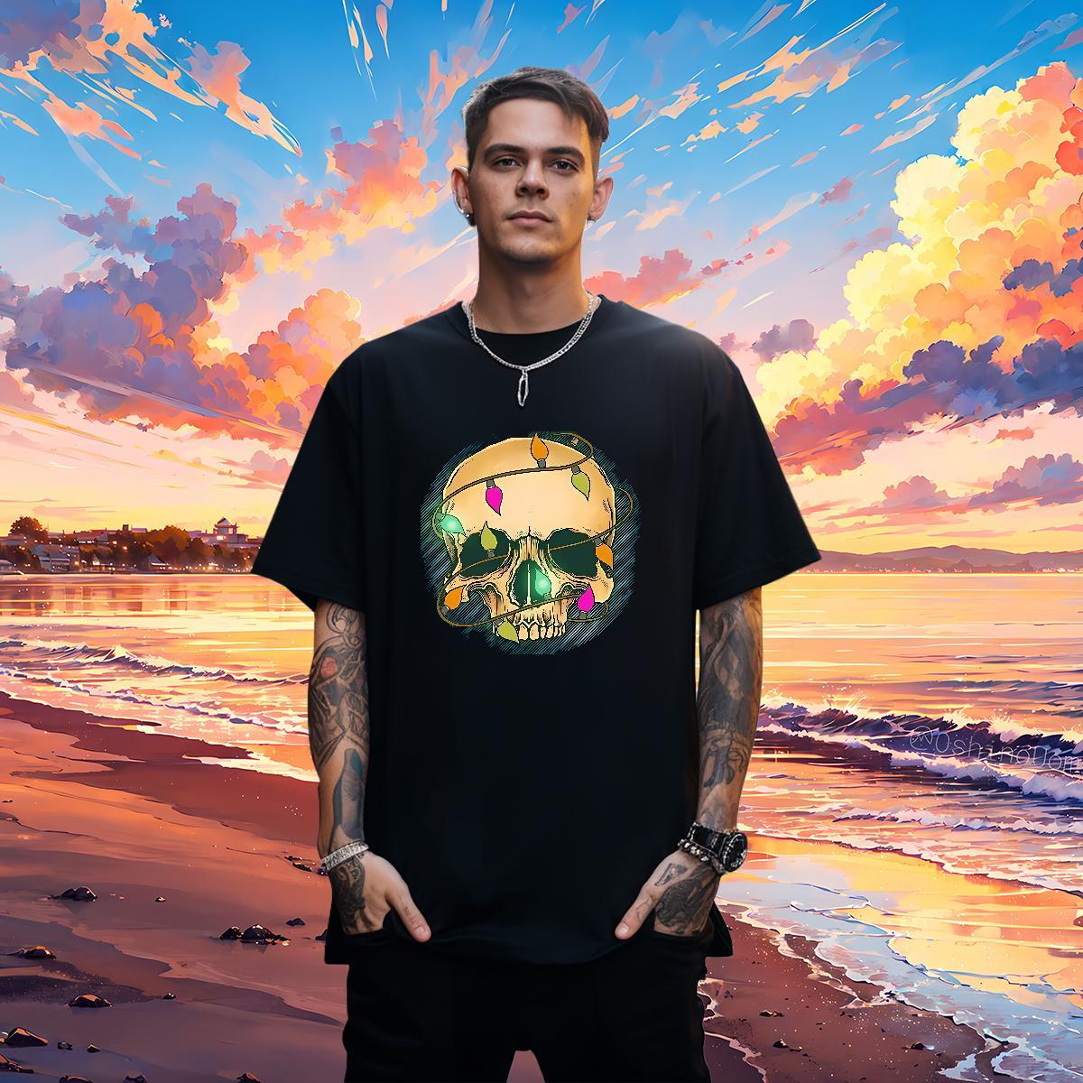 Wholesale T Shirt For Man 230g Pure Cotton skull Street wear Hip Hop Cartoon Printing L-4XL Breathable Short Sleeve Men Tshirts New Arrival Tees Shirt