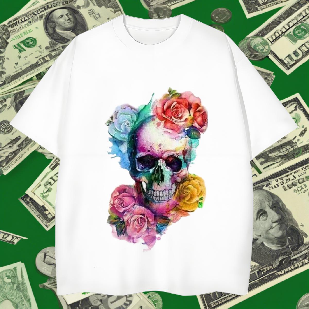 Brand T Shirts Men 230g 100% Cotton skull High Street Hip Hop Custom Anime Breathable Short Sleeve Men Tees Casual New Polos