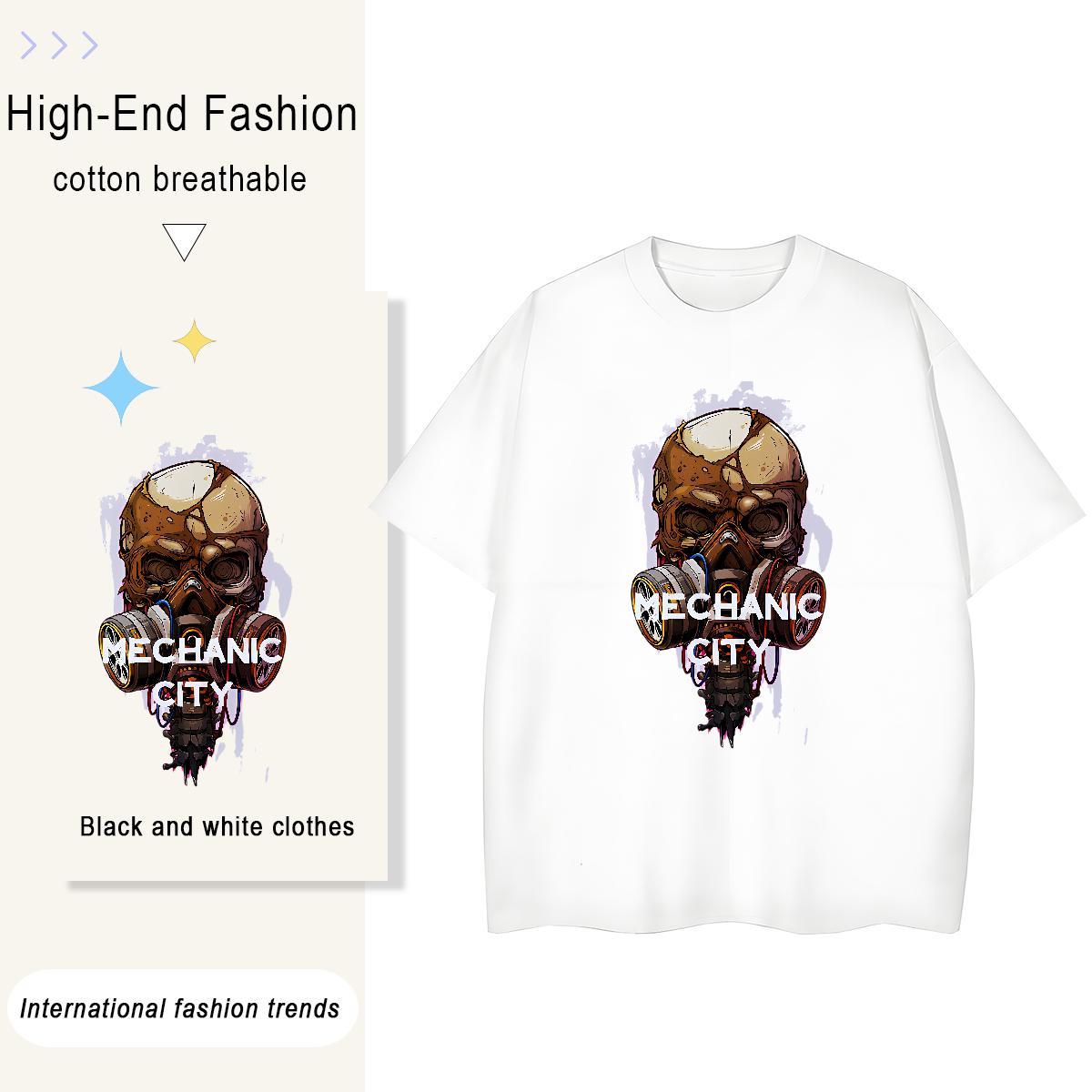 Loose Fit T Shirt For Man 230g 100% Cotton skull Sports Casual DIY Printed Short Sleeve Soft Mens Tshirts Classic Clothings
