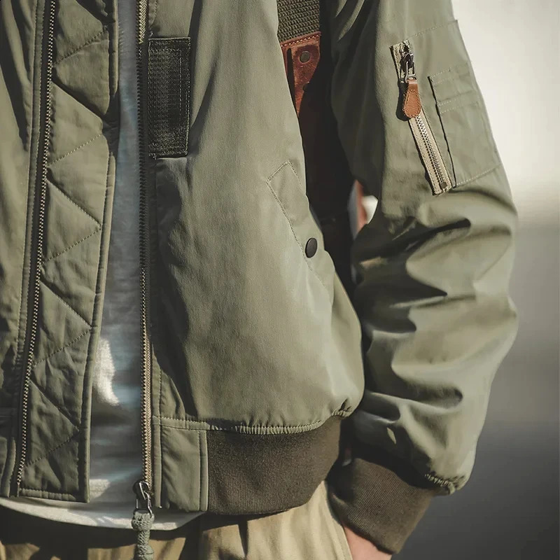Maden Cargo Retro MA1 Bomber Flight Jackets Green Black Standing Collar Pilot Baseball Coat Zipper Pocket Tops Clothes 240824