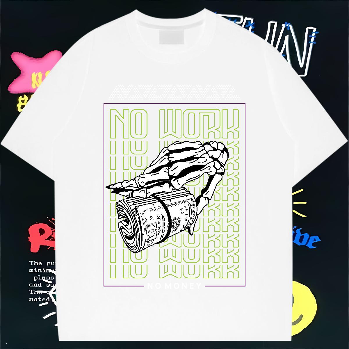 Cool T-Shirts for Men 230g Cotton skull Anime Printing Street Oversized 3XL 4XL Crew Neck Men Tshirts Brand Wear