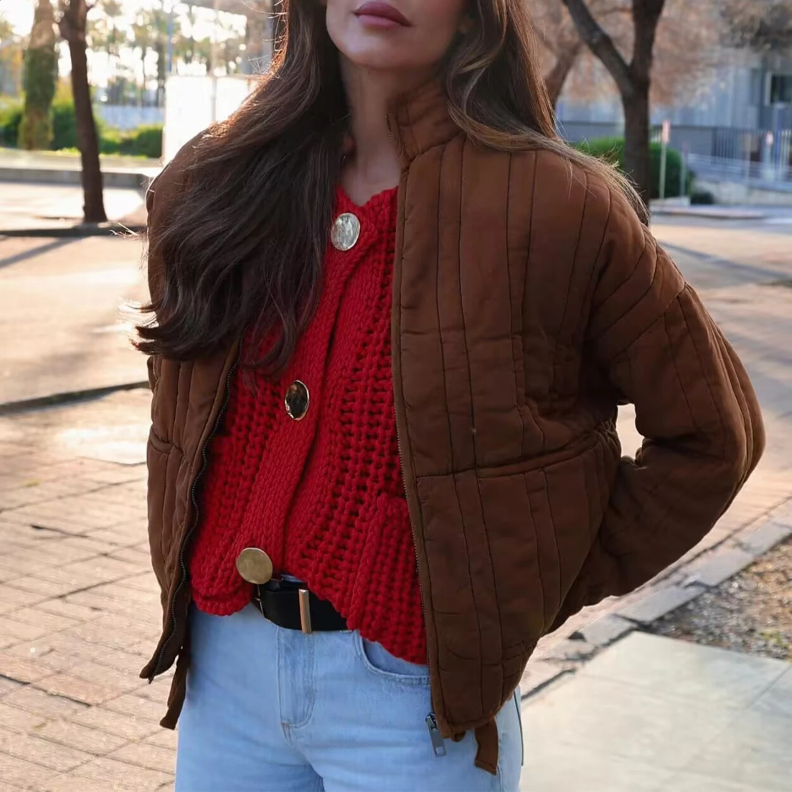Womes Knitted Sweater Cardigans Solid Color Sleeveless Buttons Front V-Neck Knit Vest for Streetwear Casual Loose Knitwear 240824