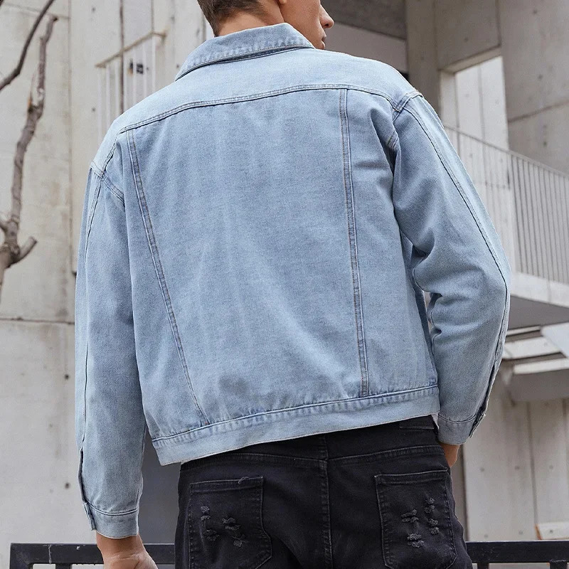 cotton denim jacket mens casual solid color lapel single chest autumn slim fit highquality 240824