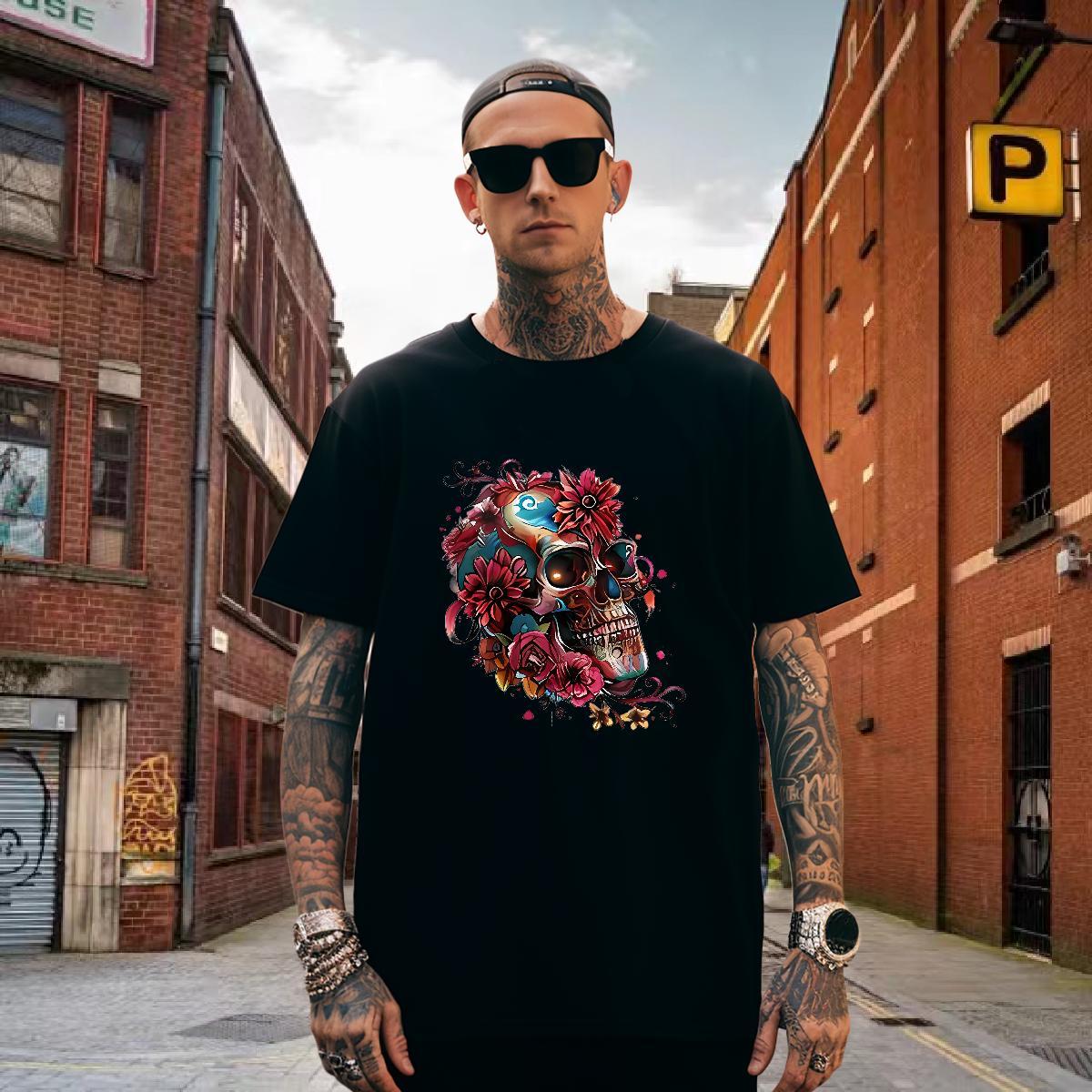 High Quality T Shirt For Man 230g Pure Cotton skull Street Casual DIY Breathable Soft Men Tees New Tees Shirts