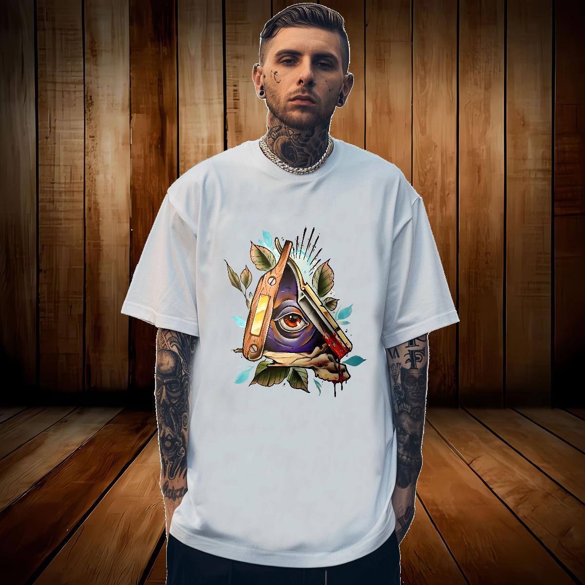 Loose Men T Shirts 230g Cotton eye of the devil Sports Casual Anime Print Pure Cotton Tshirts New Arrival Clothings