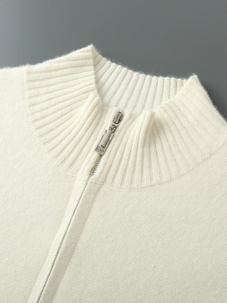 Mens Cashmere Sweater Mock Neck Zippers Cardigan Autumn Winter Thick Soft Coat 100 Merino Wool Knitwear Smart Casual Clothing 240824