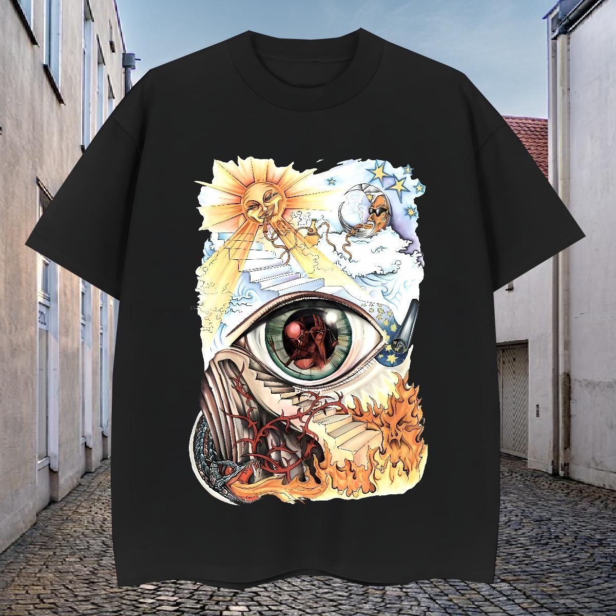 Classic T Shirt For Man 230g Pure Cotton eye of the devil Spring Summer Oversized 4XL O-Neck Short Sleeve Tshirt for Man Woman Wholesale Tops