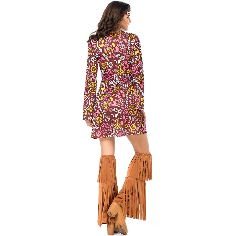 Women Peace Love Hippie Costume Party 1960s 1970s Christmas 1960s Stage Performance Halloween Role Playing Indian Tassel Costume 240824