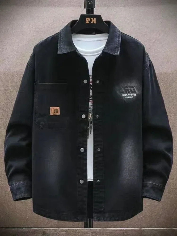 Mens denim jacket autumn black mens printed with Korean clothing price fashionable winter oversized G 240824
