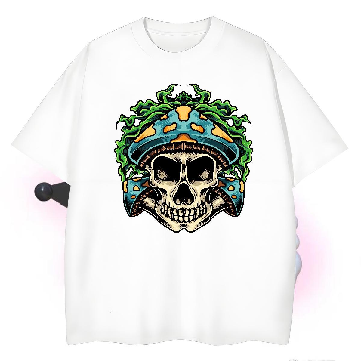TOP Quality Man T Shirts 230g Pure Cotton skull Street Casual Customized Print O Neck Short Sleeves Mens Tshirts New Arrival Wear