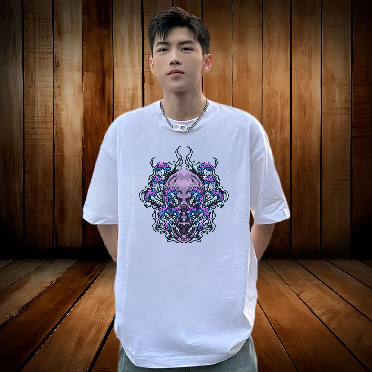 Classic T Shirts Men 100% Cotton 230g skull Street Casual Custom Big Size Breathable Short Sleeve Mens Tshirts Brand Top Tees