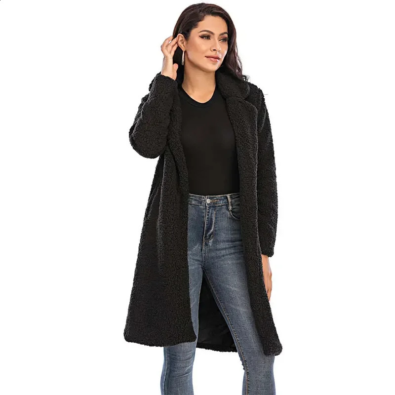 Autumn and Winter Long Teddy Coat Womens Artificial Fur Thick Warm Jacket Plush Fluffy 240824